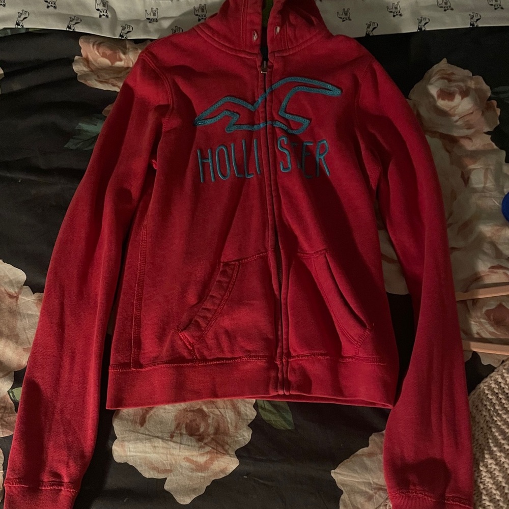 Hollister red and blue zip up hoodie